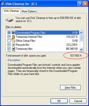 Screen shot showing Disk Cleanup steps, see description below