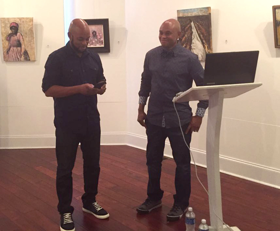 Twin artists Terry and Jerry talking about their work