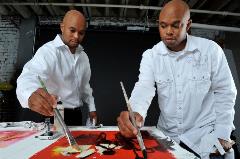 lynn-twins Lynn twin brothers working on their art for Claflin Exhibit