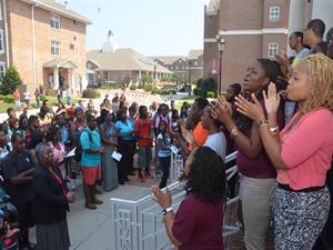 Claflin Students and Staff Singing during commemoration