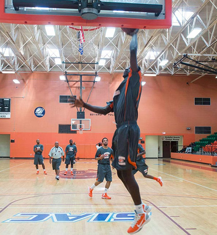 Claflin basketball practice in Tullis Arena