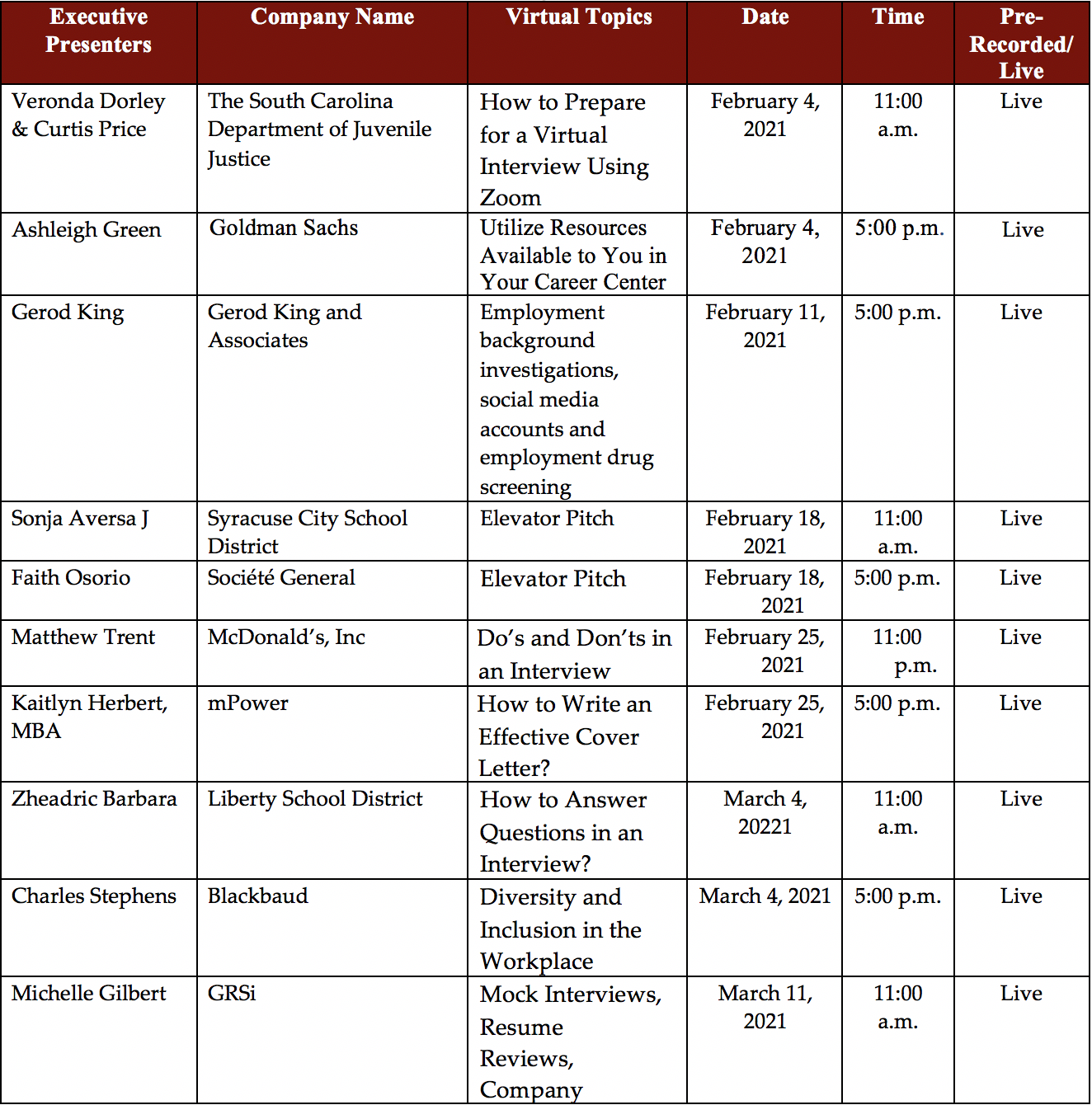 schedule schedule