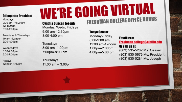 Freshman College Office Hours Freshman College Office Hours