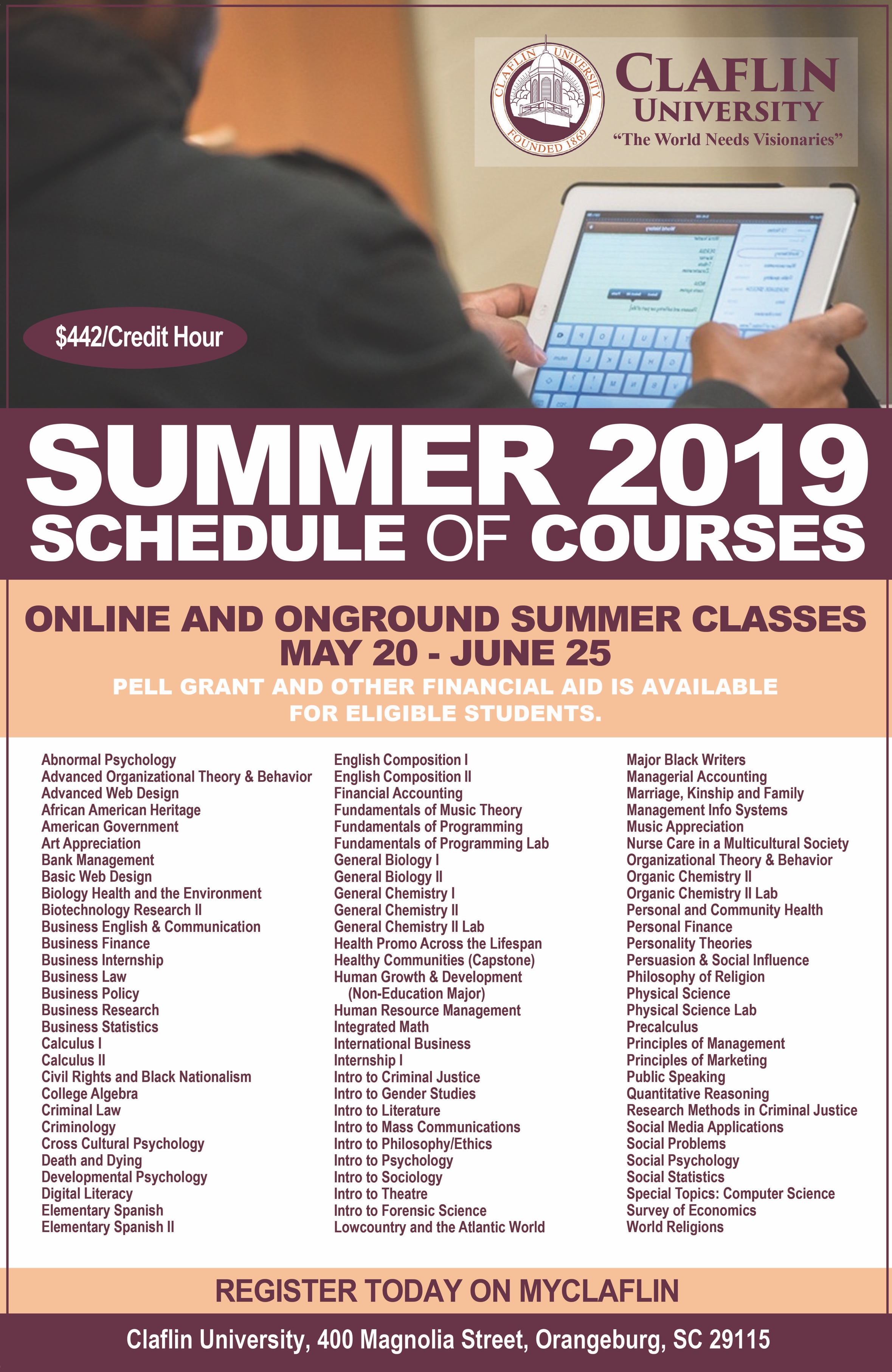 Summer Schedule of classes 2019