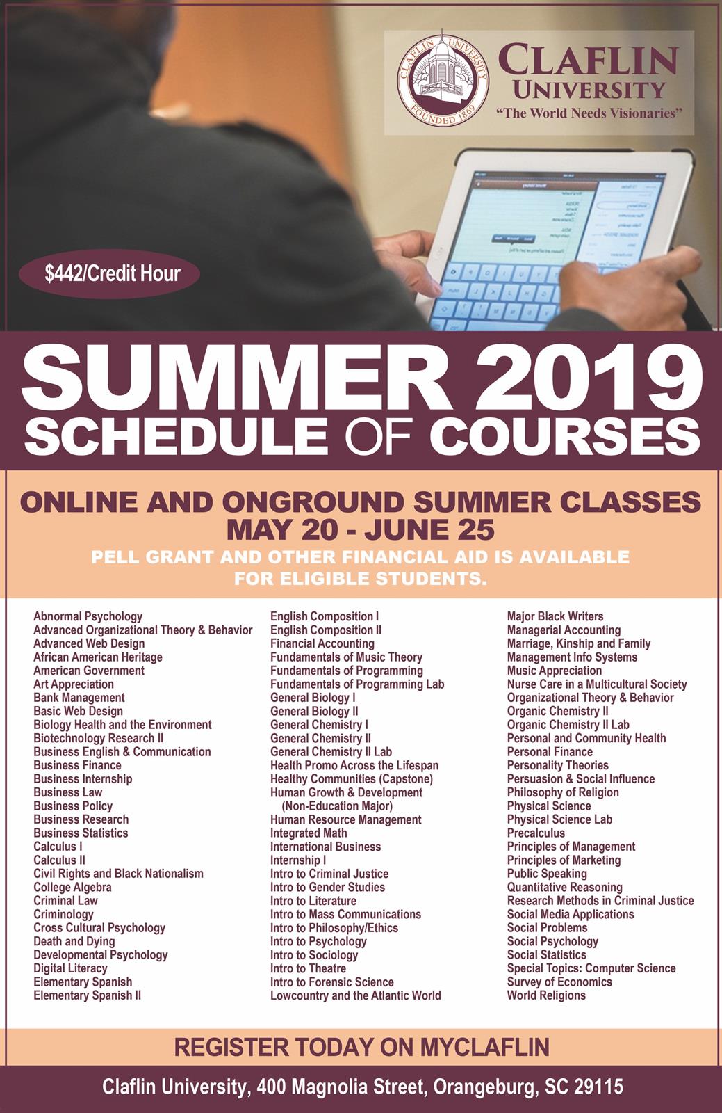 Summer 2019 Schedule of Courses Summer 2019 Schedule of Courses